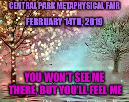 fairy trees | CENTRAL PARK METAPHYSICAL FAIR; FEBRUARY 14TH, 2019; YOU WON’T SEE ME THERE, BUT YOU’LL FEEL ME | image tagged in fairy trees | made w/ Imgflip meme maker