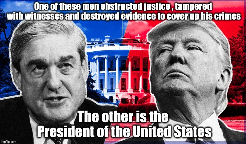 One is a Fascist , the other is our only hope | One of these men obstructed justice , tampered with witnesses and destroyed evidence to cover up his crimes; The other is the President of the United States | image tagged in mueller,trump,fascist,america,stop it,we the people | made w/ Imgflip meme maker