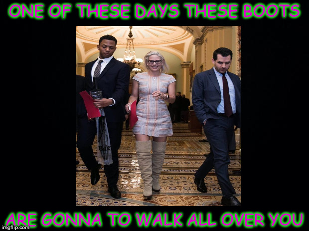 These Boots | ONE OF THESE DAYS THESE BOOTS; ARE GONNA TO WALK ALL OVER YOU | image tagged in sinema,enema,democrats,skank,hooker | made w/ Imgflip meme maker