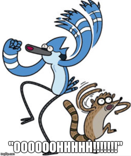 Mordecai and Rigby "OOOOOOHHHHH!!!!!" | "OOOOOOHHHHH!!!!!!!" | image tagged in mordecai and rigby oooooohhhhh | made w/ Imgflip meme maker