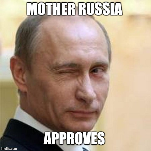 Putin Winking | MOTHER RUSSIA APPROVES | image tagged in putin winking | made w/ Imgflip meme maker