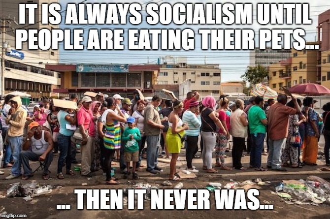 It's all fun and games until you're broiling Fido | IT IS ALWAYS SOCIALISM UNTIL PEOPLE ARE EATING THEIR PETS... ... THEN IT NEVER WAS... | image tagged in venezuela starvation,socialism,eating pets,double standard | made w/ Imgflip meme maker