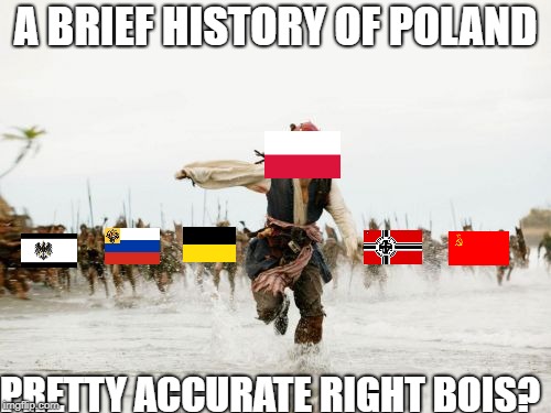 Jack Sparrow Being Chased | A BRIEF HISTORY OF POLAND; PRETTY ACCURATE RIGHT BOIS? | image tagged in memes,jack sparrow being chased | made w/ Imgflip meme maker