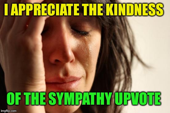 First World Problems Meme | I APPRECIATE THE KINDNESS OF THE SYMPATHY UPVOTE | image tagged in memes,first world problems | made w/ Imgflip meme maker