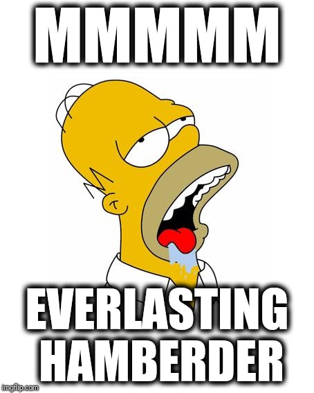 Homer Simpson Drooling | MMMMM; EVERLASTING HAMBERDER | image tagged in homer simpson drooling | made w/ Imgflip meme maker