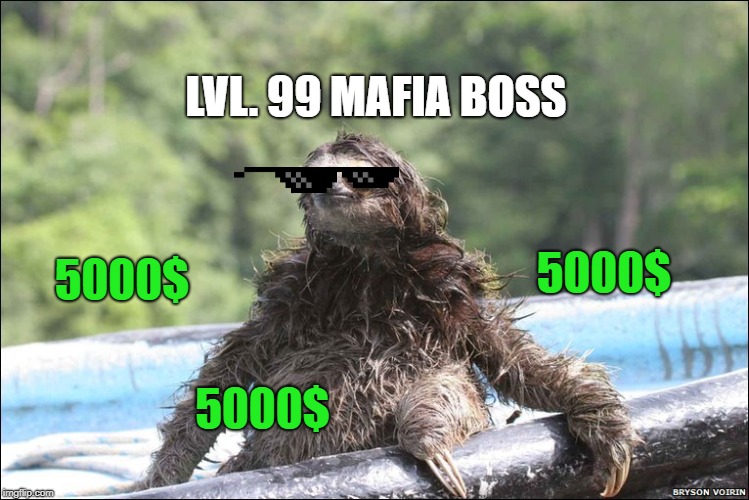 sloth boss | LVL. 99 MAFIA BOSS; 5000$; 5000$; 5000$ | image tagged in mafiacity | made w/ Imgflip meme maker