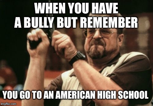 Am I The Only One Around Here Meme | WHEN YOU HAVE A BULLY BUT REMEMBER; YOU GO TO AN AMERICAN HIGH SCHOOL | image tagged in memes,am i the only one around here | made w/ Imgflip meme maker