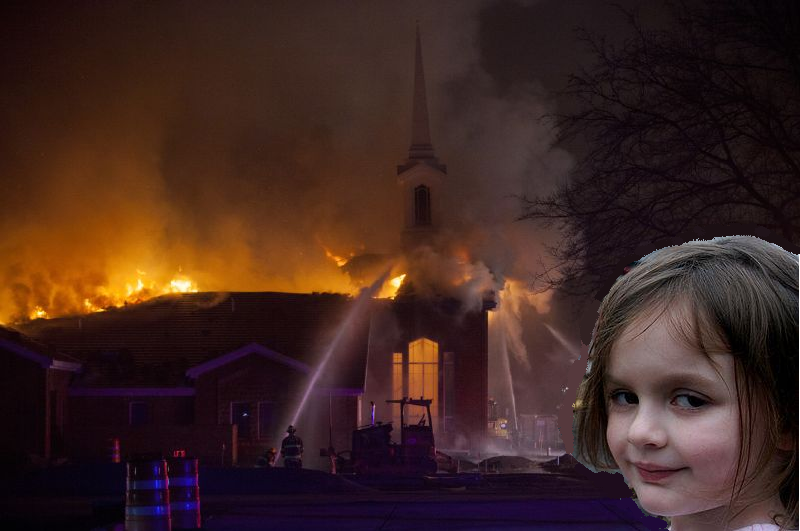 Disaster girl mormon church Blank Meme Template