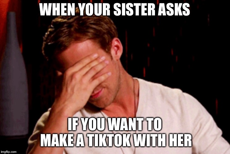 WHEN YOUR SISTER ASKS; IF YOU WANT TO MAKE A TIKTOK WITH HER | image tagged in tik tok,cringe worthy,cringe | made w/ Imgflip meme maker