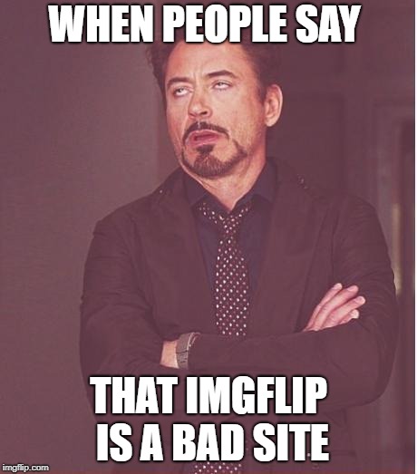 Face You Make Robert Downey Jr Meme | WHEN PEOPLE SAY; THAT IMGFLIP IS A BAD SITE | image tagged in memes,face you make robert downey jr | made w/ Imgflip meme maker