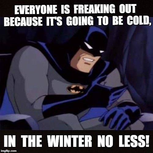 Winter Cold | EVERYONE  IS  FREAKING  OUT  BECAUSE  IT'S  GOING  TO  BE  COLD, IN  THE  WINTER  NO  LESS! | image tagged in crazy,meme | made w/ Imgflip meme maker