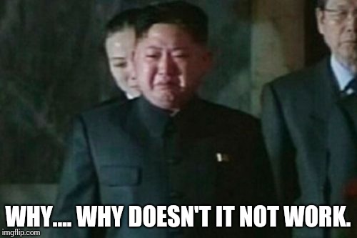 Kim Jong Un Sad Meme | WHY.... WHY DOESN'T IT NOT WORK. | image tagged in memes,kim jong un sad | made w/ Imgflip meme maker