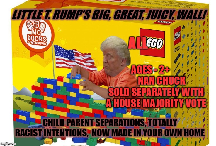 little t. RUMPS BIG, JUICY, GREAT WALL NANCHUCK sold SEPARATELY | LITTLE T. RUMP'S BIG, GREAT, JUICY, WALL! ALL; AGES - 2+            NAN CHUCK SOLD SEPARATELY WITH A HOUSE MAJORITY VOTE; CHILD PARENT SEPARATIONS, TOTALLY RACIST INTENTIONS,  NOW MADE IN YOUR OWN HOME | image tagged in little t rumps big juicy great wall nanchuck sold separately | made w/ Imgflip meme maker