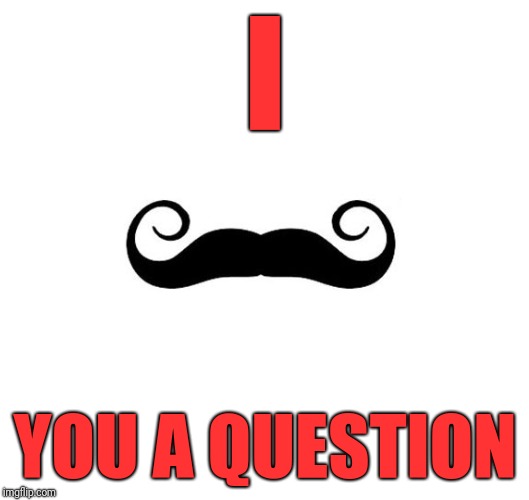 mustache | I; YOU A QUESTION | image tagged in mustache | made w/ Imgflip meme maker
