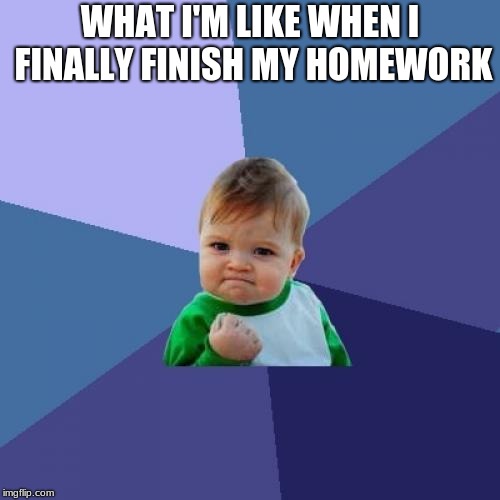 Success Kid | WHAT I'M LIKE WHEN I FINALLY FINISH MY HOMEWORK | image tagged in memes,success kid | made w/ Imgflip meme maker