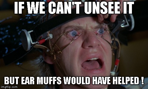 Clockwork Orange | IF WE CAN'T UNSEE IT BUT EAR MUFFS WOULD HAVE HELPED ! | image tagged in clockwork orange | made w/ Imgflip meme maker