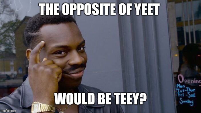Roll Safe Think About It Meme | THE OPPOSITE OF YEET WOULD BE TEEY? | image tagged in memes,roll safe think about it | made w/ Imgflip meme maker