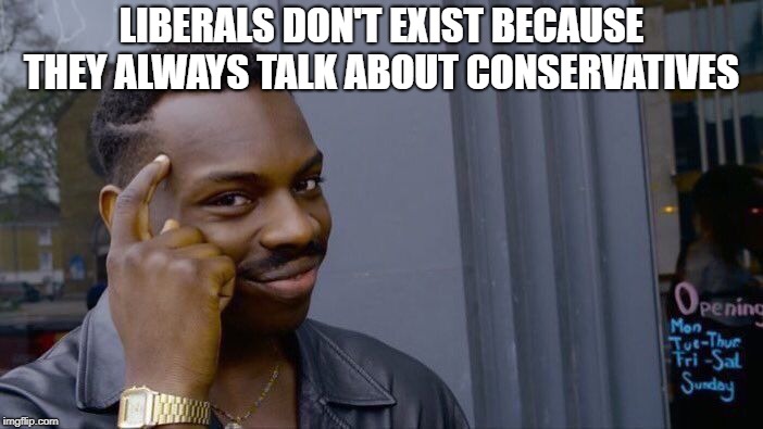 Roll Safe Think About It | LIBERALS DON'T EXIST BECAUSE THEY ALWAYS TALK ABOUT CONSERVATIVES | image tagged in memes,roll safe think about it,politics,liberals,conservatives | made w/ Imgflip meme maker