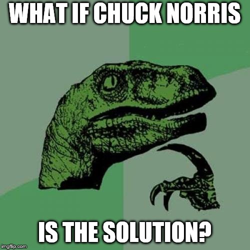 Philosoraptor Meme | WHAT IF CHUCK NORRIS IS THE SOLUTION? | image tagged in memes,philosoraptor | made w/ Imgflip meme maker