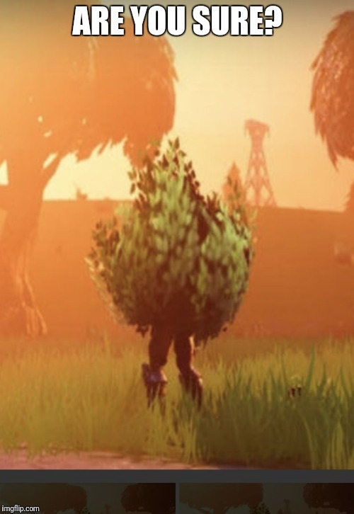 Fortnite bush | ARE YOU SURE? | image tagged in fortnite bush | made w/ Imgflip meme maker