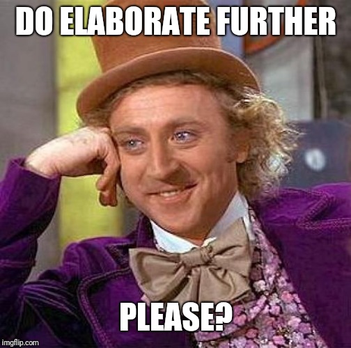 Creepy Condescending Wonka Meme | DO ELABORATE FURTHER PLEASE? | image tagged in memes,creepy condescending wonka | made w/ Imgflip meme maker