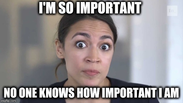 Crazy Alexandria Ocasio-Cortez | I'M SO IMPORTANT NO ONE KNOWS HOW IMPORTANT I AM | image tagged in crazy alexandria ocasio-cortez | made w/ Imgflip meme maker