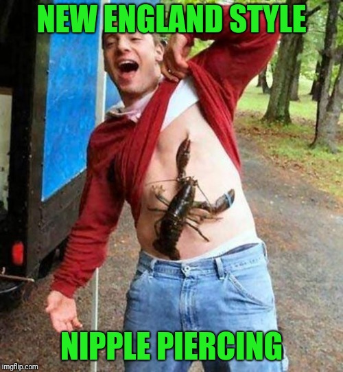 Seriously, stop making stupid people famous | NEW ENGLAND STYLE; NIPPLE PIERCING | image tagged in idiot | made w/ Imgflip meme maker