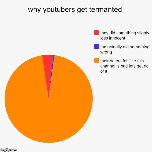 why youtubers get termanted | their haters felt like this channel is bad lets get rid of it, the actually did something wrong, they did some | image tagged in funny,pie charts | made w/ Imgflip chart maker