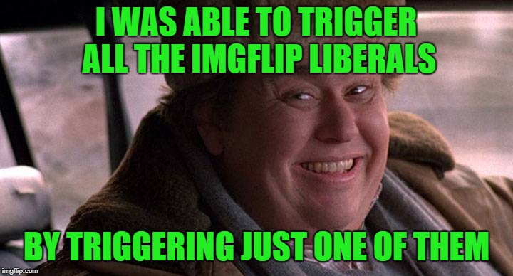 john candy happy | I WAS ABLE TO TRIGGER ALL THE IMGFLIP LIBERALS; BY TRIGGERING JUST ONE OF THEM | image tagged in john candy happy | made w/ Imgflip meme maker