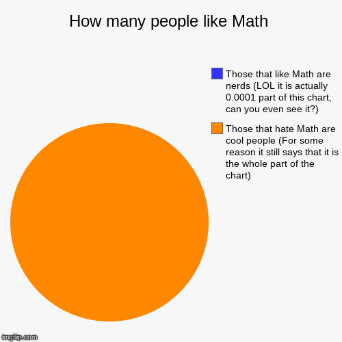 How many people like Math | Those that hate Math are cool people (For some reason it still says that it is the whole part of the chart), Tho | image tagged in funny,pie charts | made w/ Imgflip chart maker