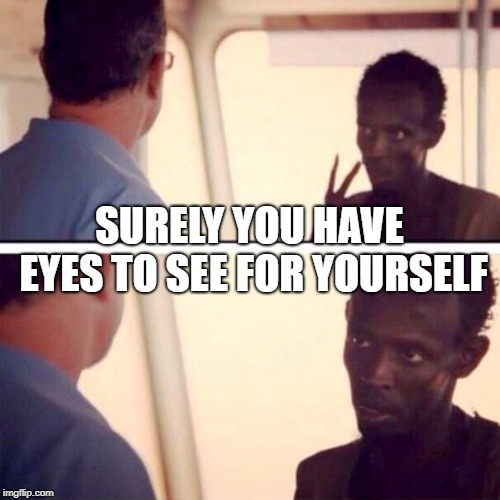 Captain Phillips - I'm The Captain Now Meme | SURELY YOU HAVE EYES TO SEE FOR YOURSELF | image tagged in memes,captain phillips - i'm the captain now | made w/ Imgflip meme maker