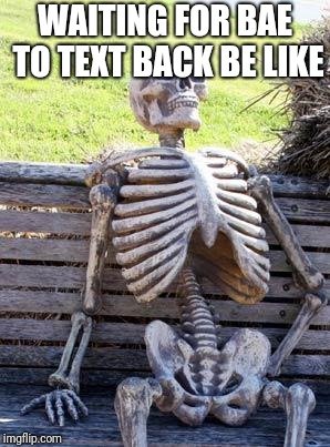 Waiting Skeleton Meme | WAITING FOR BAE TO TEXT BACK BE LIKE | image tagged in memes,waiting skeleton | made w/ Imgflip meme maker