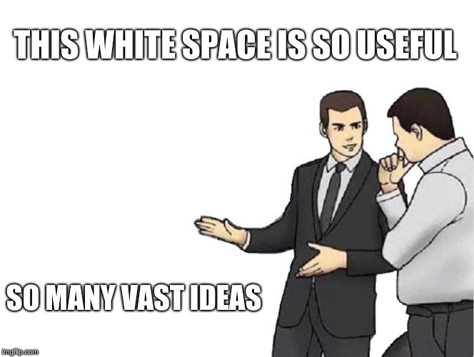 Car Salesman Slaps Hood | THIS WHITE SPACE IS SO USEFUL; SO MANY VAST IDEAS | image tagged in memes,car salesman slaps hood | made w/ Imgflip meme maker