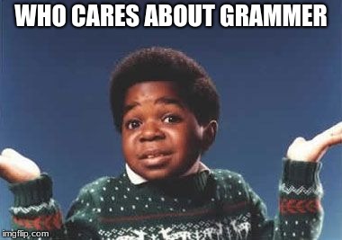 who cares | WHO CARES ABOUT GRAMMER | image tagged in who cares | made w/ Imgflip meme maker