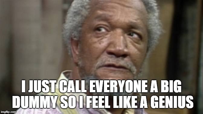Red Foxx | I JUST CALL EVERYONE A BIG DUMMY SO I FEEL LIKE A GENIUS | image tagged in red foxx | made w/ Imgflip meme maker
