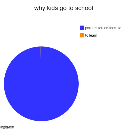 why kids go to school | to learn, parents forced them to | image tagged in funny,pie charts | made w/ Imgflip chart maker