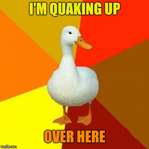 Tech Impaired Duck Meme | I'M QUAKING UP OVER HERE | image tagged in memes,tech impaired duck | made w/ Imgflip meme maker