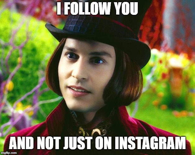 Willy Wonka | I FOLLOW YOU; AND NOT JUST ON INSTAGRAM | image tagged in willy wonka | made w/ Imgflip meme maker