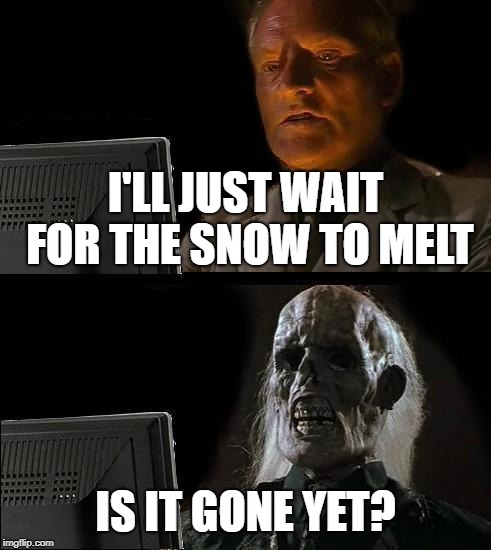 I'll Just Wait Here | I'LL JUST WAIT FOR THE SNOW TO MELT; IS IT GONE YET? | image tagged in memes,ill just wait here | made w/ Imgflip meme maker
