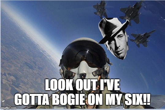 LOOK OUT I'VE GOTTA BOGIE ON MY SIX!! | image tagged in bogart | made w/ Imgflip meme maker