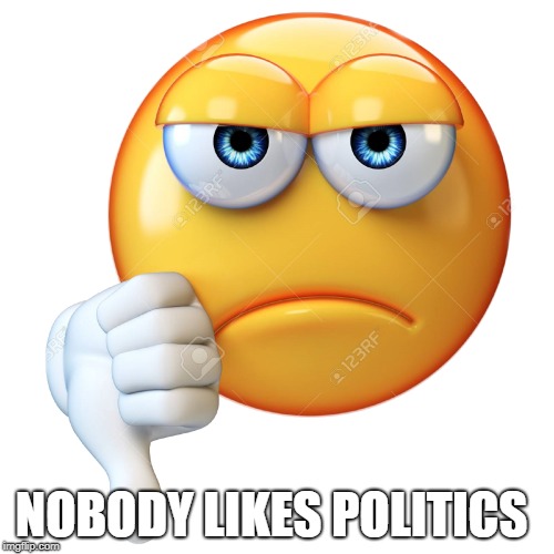down | NOBODY LIKES POLITICS | image tagged in down | made w/ Imgflip meme maker