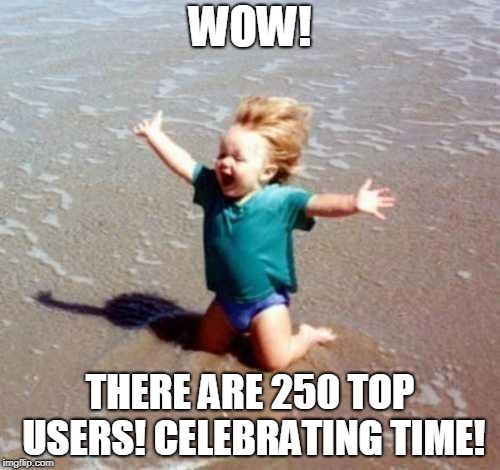 Celebration | WOW! THERE ARE 250 TOP USERS! CELEBRATING TIME! | image tagged in celebration | made w/ Imgflip meme maker