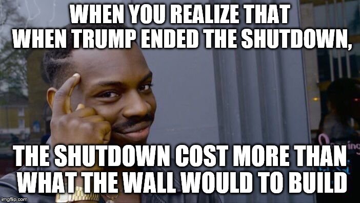 Roll Safe Think About It Meme | WHEN YOU REALIZE THAT WHEN TRUMP ENDED THE SHUTDOWN, THE SHUTDOWN COST MORE THAN WHAT THE WALL WOULD TO BUILD | image tagged in memes,roll safe think about it | made w/ Imgflip meme maker