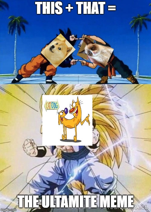 DBZ FUSION | THIS + THAT =; THE ULTAMITE MEME | image tagged in dbz fusion | made w/ Imgflip meme maker