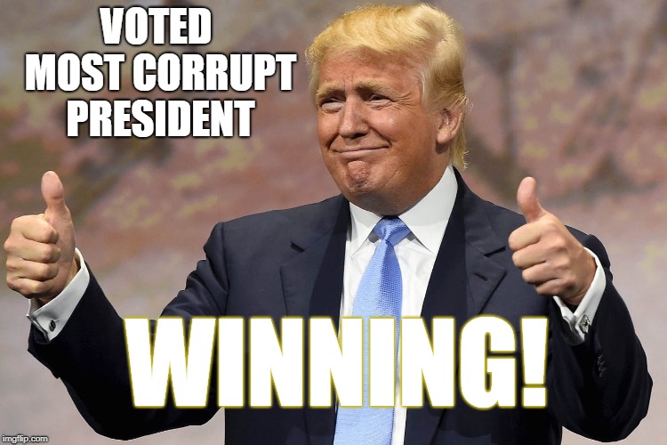 donald trump winning | VOTED MOST CORRUPT PRESIDENT; WINNING! | image tagged in donald trump winning | made w/ Imgflip meme maker