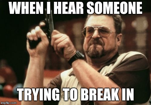 nobody breakin in to my house | WHEN I HEAR SOMEONE; TRYING TO BREAK IN | image tagged in memes,am i the only one around here,funny memes,funny,aint nobody got time for that | made w/ Imgflip meme maker