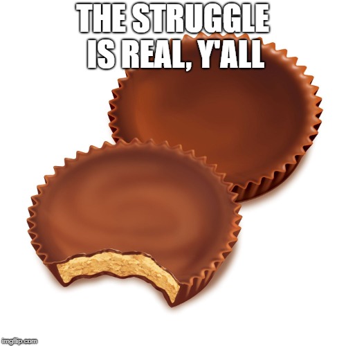reeses | THE STRUGGLE IS REAL, Y'ALL | image tagged in reeses | made w/ Imgflip meme maker