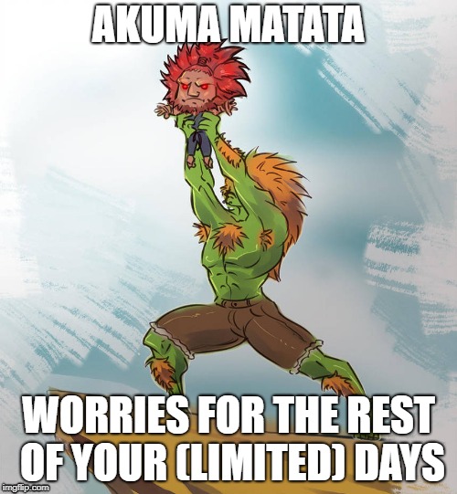  AKUMA MATATA; WORRIES FOR THE REST OF YOUR (LIMITED) DAYS | image tagged in street fighter,lion king,bad puns,gamer,hakuna matata,geek | made w/ Imgflip meme maker
