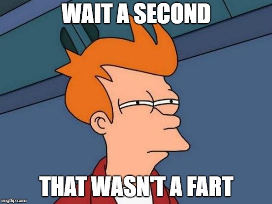 Futurama Fry | WAIT A SECOND; THAT WASN'T A FART | image tagged in memes,futurama fry | made w/ Imgflip meme maker