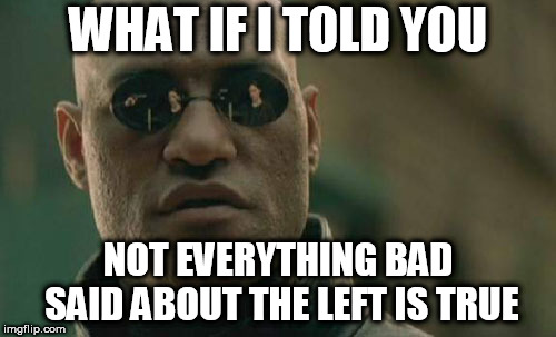 Matrix Morpheus Meme | WHAT IF I TOLD YOU; NOT EVERYTHING BAD SAID ABOUT THE LEFT IS TRUE | image tagged in memes,matrix morpheus,left,left wing,left-wing,leftism | made w/ Imgflip meme maker
